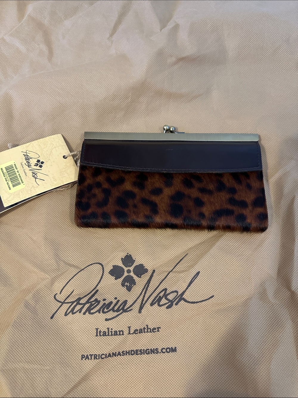 Patricia Nash Leopard-Print Haircalf Clutch with Dark Brown Trim